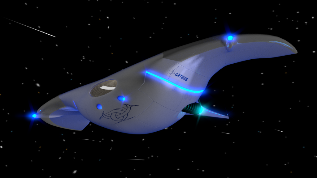 The Artemis, a brave little scout ship in well-lit space